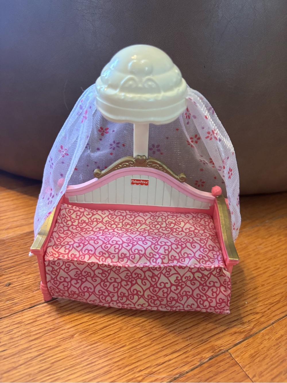 Fisher Price Loving Family Dollhouse Pink Canopy Dolls Bed Kids Bedroom